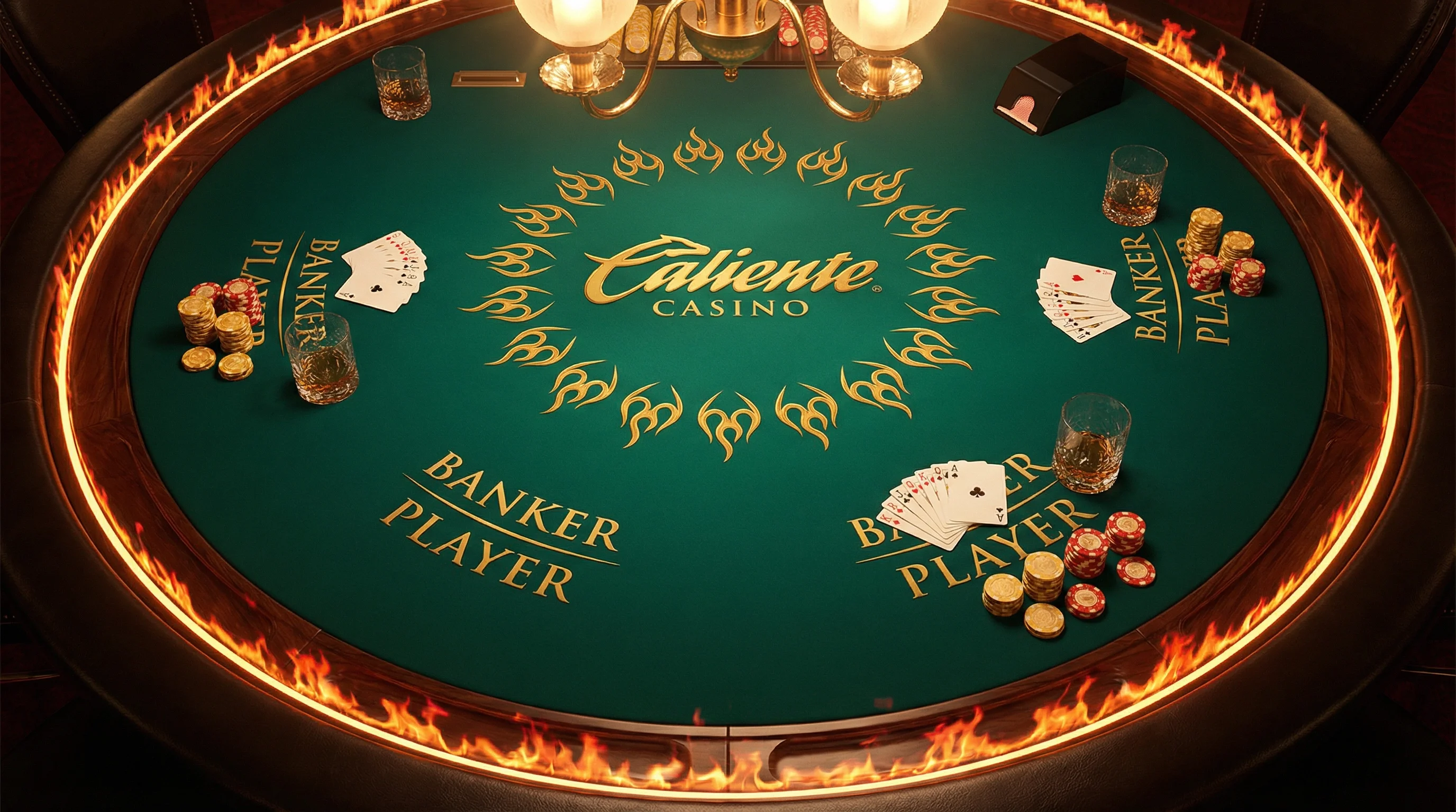 Mesa de Bacará con fichas doradas